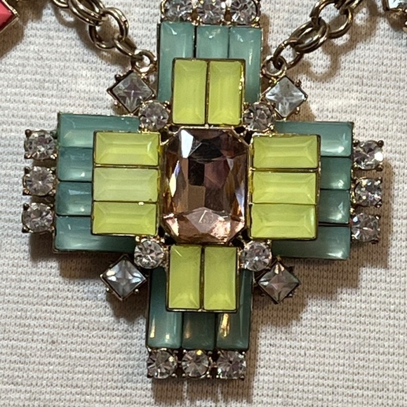 Bauble Bar Necklace 10" Pink Floral Rhinestone Lucite Geometric Retro Boho Indie - Picture 3 of 10